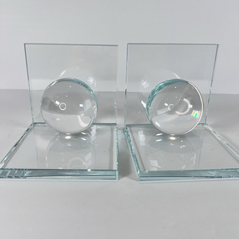 Glass Bookends With A Glass‎ Sphere. Minimal Modern Bookcase Decor. Office Decor